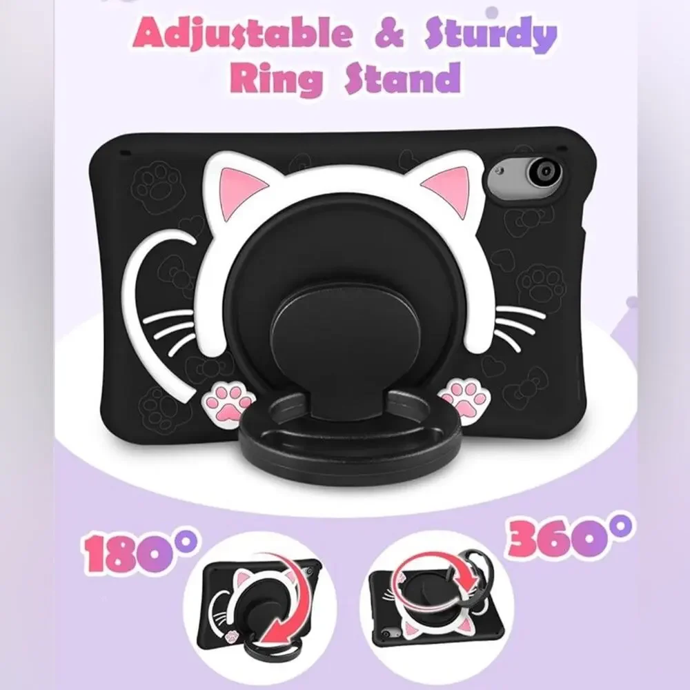 Cute Cat Ear Black iPad Mini Case with Strap New (T4029)